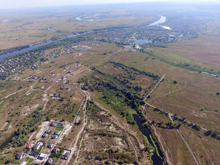 Aerial view of the saburb landscape (drone image). Near Kiev