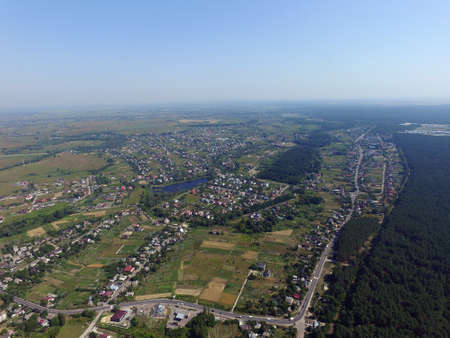 Aerial view of the saburb landscape (drone image). Near Kievの写真素材