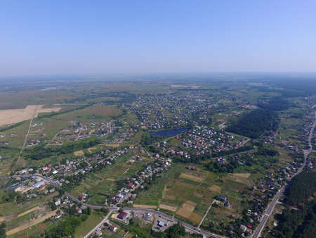 Aerial view of the saburb landscape (drone image). Near Kievの写真素材