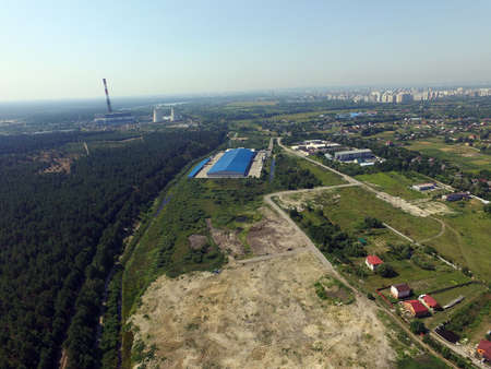 Aerial view of the saburb landscape (drone image). Near Kievの写真素材
