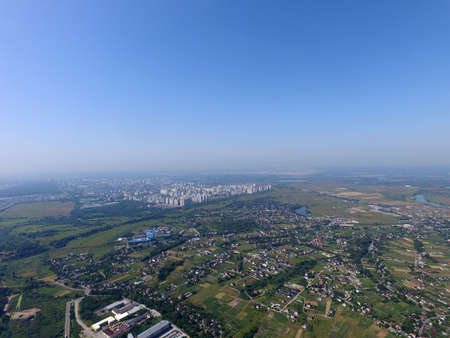 Aerial view of the saburb landscape (drone image). Near Kievの写真素材