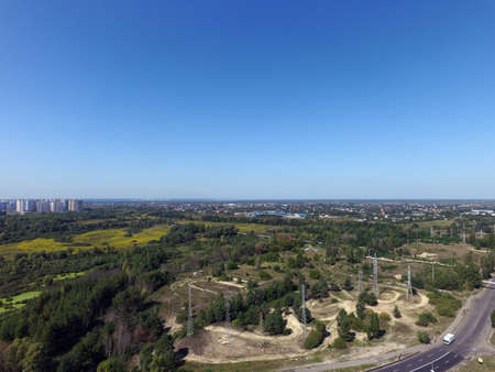 Aerial view of the saburb landscape (drone image). Near Kievの写真素材