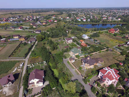 Aerial view of the saburb landscape (drone image). Near Kievの写真素材