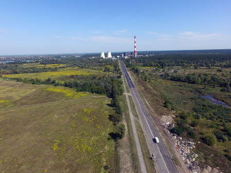 Aerial view of the saburb landscape (drone image). Near Kievの写真素材