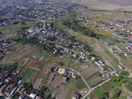 Aerial view of the saburb landscape (drone image). Near Kievの写真素材