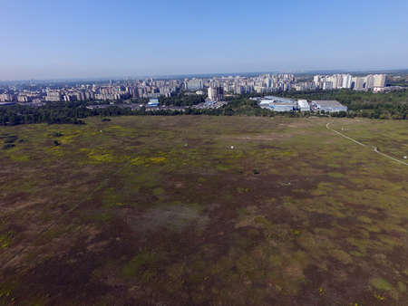 Aerial view of the saburb landscape (drone image). Near Kievの写真素材