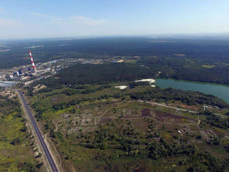 Aerial view of the saburb landscape (drone image). Near Kievの写真素材
