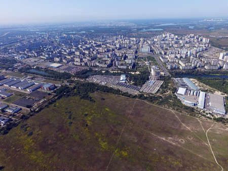 Aerial view of the saburb landscape (drone image). Near Kievの写真素材