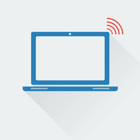 Vector illustration. Flat style. icon of laptop with wifi spotのイラスト素材