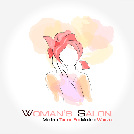 Vector illustration. Drawing. Silhouette woman in a turban with watercolor backgroundのイラスト素材