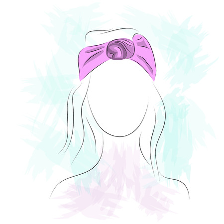 Vector illustration. Drawing. Silhouette of woman in a small purple turbanのイラスト素材
