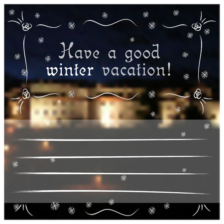 Vector illustration. Drawing. Winter greetings post card the castle on the backgroundのイラスト素材