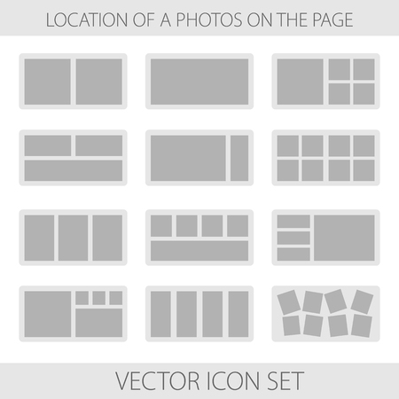 Vector illustration. Icons. Set of monochrome different location a photos on the page of photobookのイラスト素材