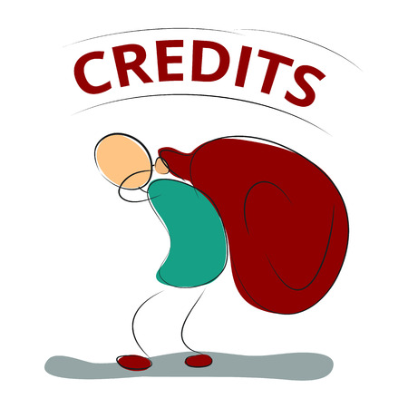 Vector illustration. Drawing. Man or woman bears the big sack with creditsのイラスト素材