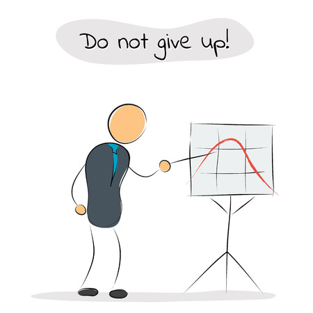 Vector illustration. Drawing. Businessman shows on growth chart with a bad resultのイラスト素材