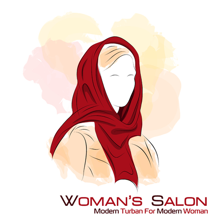 illustration. Drawing. Silhouette of woman in long dress with watercolor background. Eastern woman in a turbanのイラスト素材