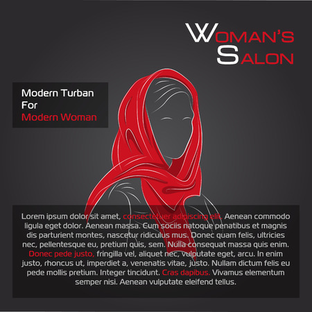 illustration. Drawing.  Arabic woman in orange  turban on blackのイラスト素材