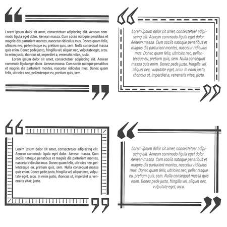Four quote bubble template. Different forms with text examples. Straight and dotted lines. Vector illustration. Flat style.のイラスト素材