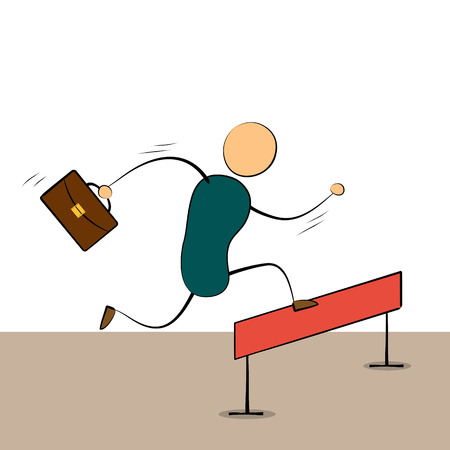 Vector illustration businessman cartoon character running and jumping over  barrier to success. Drawing. Doodleのイラスト素材
