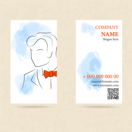 Vector template two side vertical business card man in orange bow tieのイラスト素材