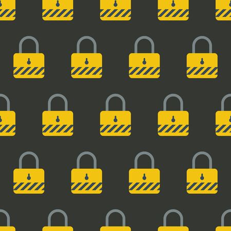 Vector seamless technical pattern with yellow safety lock on black backgroundのイラスト素材