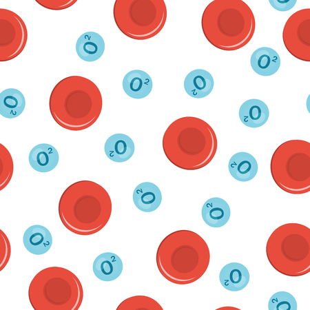 Vector Seamless Pattern with erythrocytes and oxygen molecules on white background. For medicine and education topicのイラスト素材