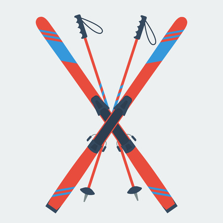 Pair of red skis and ski polesのイラスト素材