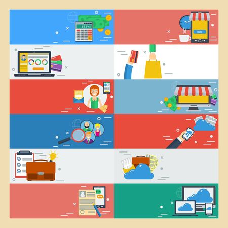 Horizontal banners time management, work planning, online payment and  financial operation.のイラスト素材