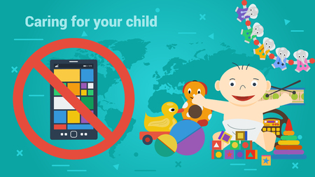 Long Banner - children toys and smart phoneのイラスト素材