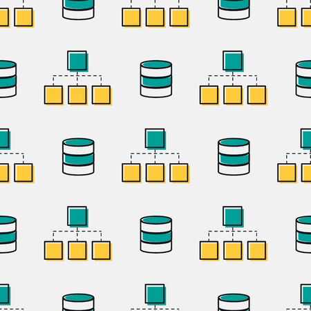 Vector seamless technical pattern with scheme, algorithm and disk outline icons on grey square backgroundのイラスト素材