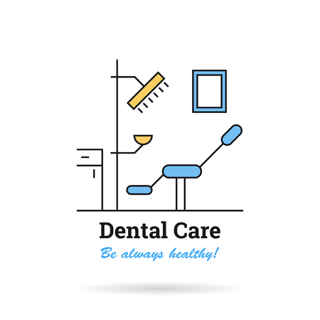 Vector linear logo - Dental Office. Chair, lamp, cabinet and title - Be always healthyのイラスト素材