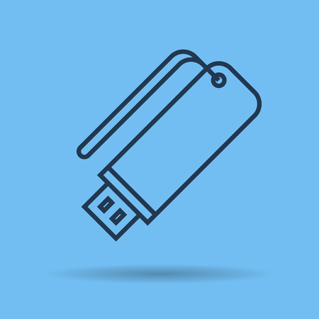 Vector isolated thin line icon of portable data storage USB on blue backgroundのイラスト素材