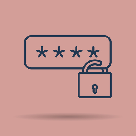 Vector isolated thin line icon of weak password with lock on square backgroundのイラスト素材