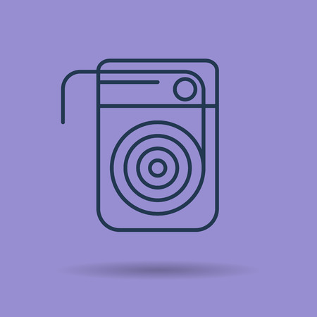 Vector linear dental floss in the box. Isolated web outline icon on purple background. Dental care tools thin line pictogramのイラスト素材