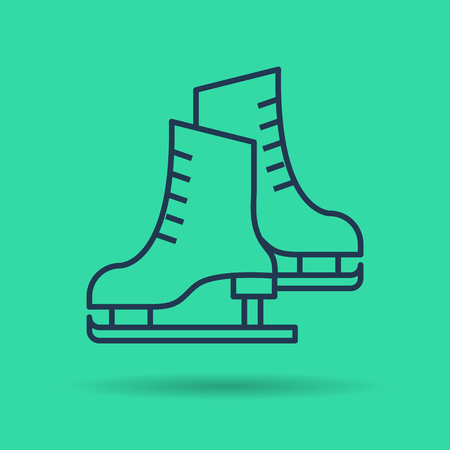 Vector isolated thin line icon of pair of skates on green background. Winter sports, recreation and equipmentのイラスト素材