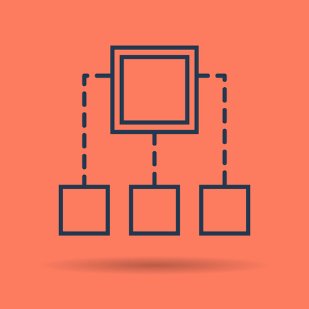 Vector isolated thin line icon of Algorithm and Schema concept on red background. Linear web pictogramのイラスト素材