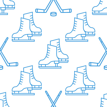 Vector Seamless Pattern with Skates and clubs linear icons on white backgroundのイラスト素材
