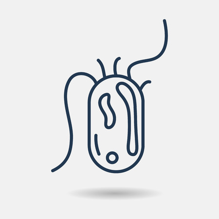 Vector isolated thin linear icon of virus cell or harmful human bacterium. Linear web medical educational pictogramのイラスト素材