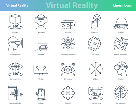Set of black outline virtual reality iconsのイラスト素材