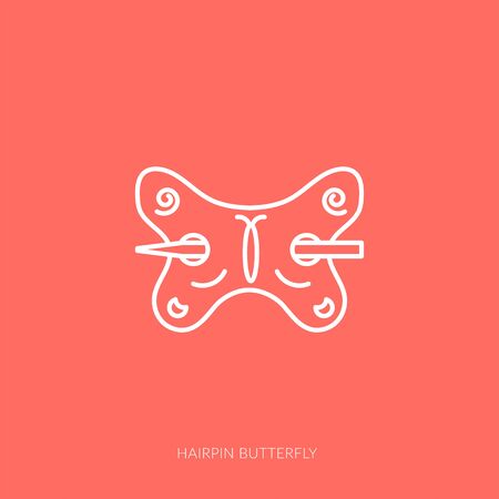 Vector outline icon of woman accessories - hairpin butterflyのイラスト素材