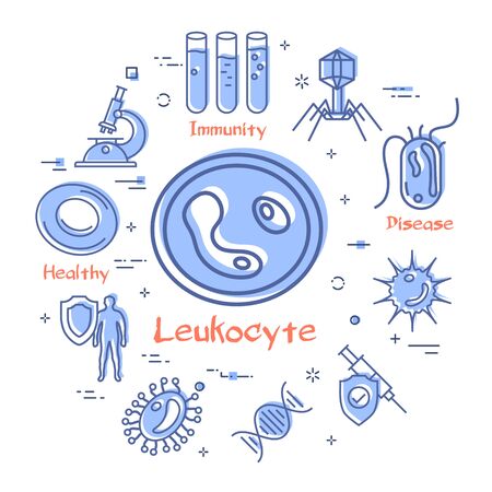 Vector concept of bacteria and viruses - leukocyte iconのイラスト素材