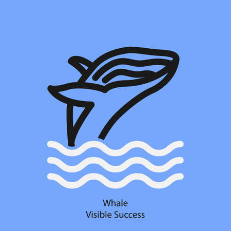 Whale visible success vector icon in linear style. Outline whale on waves isolated pictogramのイラスト素材