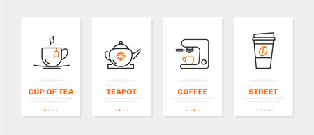 Collection of banners with various tea and coffee theme picturesのイラスト素材