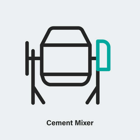 Cement mixer vector linear icon. Isolated outline picture of mechanism on light background.のイラスト素材