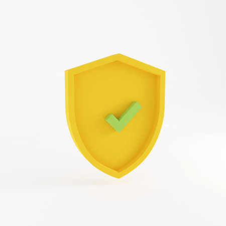 3d Shield illustration with tick mark. Rendering imageの写真素材