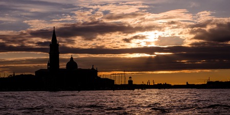 Sunset. Basin of San Marco. The church and monastery at island San Giorgio Maggiore in Venice, Italyの写真素材