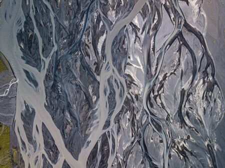 Aerial view of glacier river in Iceland. Beautiful natural backdrop.の写真素材