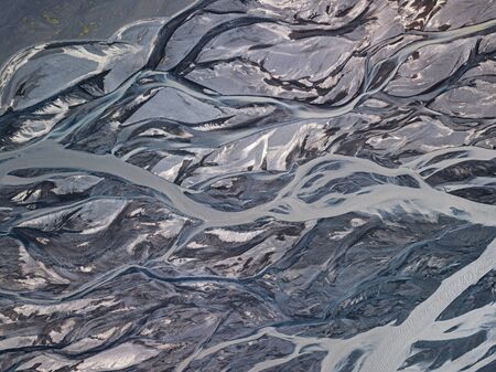 Aerial view of glacier river in Iceland. Beautiful natural backdrop.の写真素材