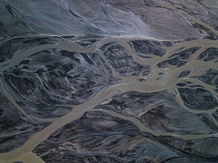 Aerial view of glacier river in Iceland. Beautiful natural backdrop.の写真素材