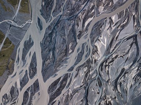Aerial view of glacier river in Iceland. Beautiful natural backdrop.の写真素材